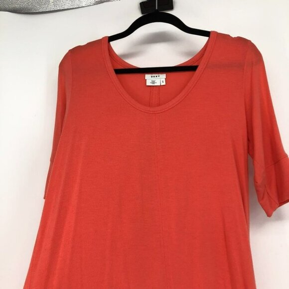 DKNY coral 1/3 short slit sleeves scoop neck t-shirt small - Picture 12 of 14